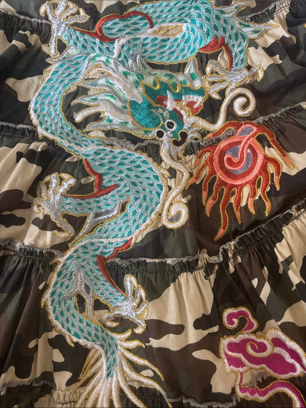 Miss Me Camouflage Maxi Skirt with Embroidered Dragon - Picture 3 of 9